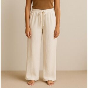 Wide‎ Leg Lightweight Crinkled White Drawstring Pants Tropical Mooloola Size 10